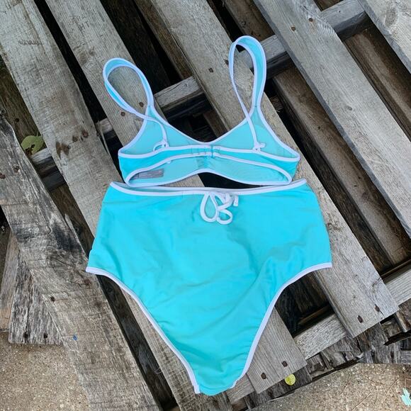 Aerie Scoop Piping High Waist bikini set teal - Picture 4 of 7